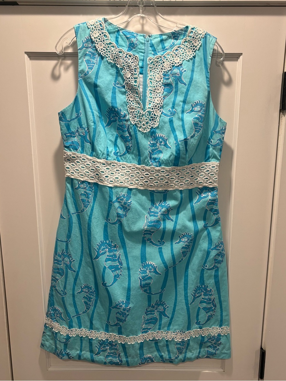 Lilly Pulitzer Vintage Fantine Dress Promenade Seahorse Print Blue Womens 10